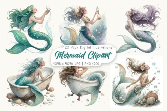 Download Watercolor Mermaid Clipart Bundle - Premium Resources